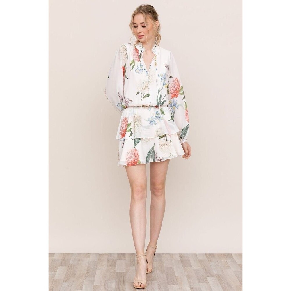 Yumi Kim Love Always Long Sleeve Tiered Mini Dress In Forever Yours Ivory Large - Picture 4 of 14